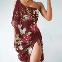 Jedno ramene haljine za žene šifon bahat s rukavima gradijentni tisak Bodycon seksi tanka bočna podjela