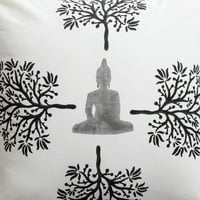 Jastuk za bacanje pamučnog pamučnog akcenta; Meditacija Bude; Ispis stabla; Bijela; Crna;