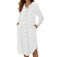Lroplie White haljina žene rever jedno neregularni rub casual dugih rukava ženske haljine m