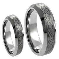 Odgovarajući muški i dame laserski jettični keltski dizajn TUNGSTEN CARBIDE Vjenčani prsten