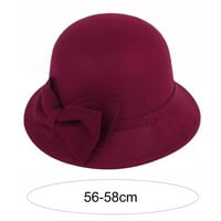 Čvrsta boja široka ruda okrugla kupola topla vunena šešir, žene jesen zima elegantni bowknot dekor filc