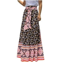 Borniu Maxi suknja modne žene ispis casual ruched ruffles elastične strukove suknje boemske suknje za
