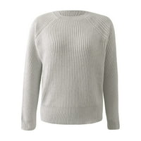 Hanzidakd Ženski pleteni pulover Dukseri pad i zimski rukav okrugli vrat poliester čvrsti pulover džemperi