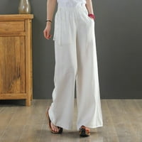 Hoksml pantalone za žene, ženske casual labave hlače visoke struk pune boje pamučne posteljine naizmjenični
