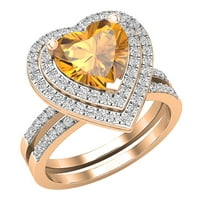 DazzlingRock kolekcija srčani citrinski i okrugli bijeli dijamant Double Halo angažman prstena za žene u 10k zlato ruža, veličine 7.5