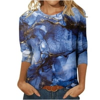 Aurouralne majice za žene čišćenje Ženska modna tiskana labava majica Srednja rukava rukava za bluzu okruglog vrata Ležerne vrhove