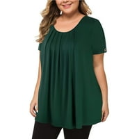 Outfmvch T majice za žene Solid Plus veličine C Pleats Ruched kratki rukav nepravilna majica Žene Green