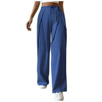 Ženske široke lanene lane palazove Hlače visoke stručne ležerne pantalone sa dresima sa džepom Plave