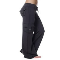 LUMENTO DAMIES Hlače sa džepovima Yoga hlače niske stručne dno duge džempere elastične strugove crne