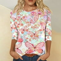 Ženski cvjetni print V majice za rukave izrez Poslovni povremeni tunički vrhovi labavi radni bluze