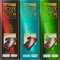 Njemački tamni čokoladni paket sorti. Moser Roth tamno morska sol, 70% kakao i tamno mentu od 3. iz