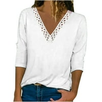 Plus size čvrste ženske modne čvrste boje čipke dugih rukava bluza V-izrez casual vrhovi klirence bijeli