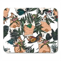 Slatki Corgi pas tropski tropski listovi cvijeća i leptir proizvodi Pakovanje Mousepad jastučić za miš
