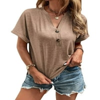 Diconna ženski kratki rukav vrhovi V-izrez puni gumb dolje majica Ljetni casual labavi fit bluzes Srednja