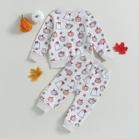 Baby Girl Boy Halloween Outfits Dugi rukav Pumpkin Ghost Print Pulover i hlače postavljene jeseni odjeću