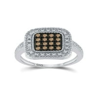 Zlatna zvjezdica Sterling srebrna ženska okrugla smeđi dijamantski kvadratni prsten CTTW