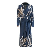 Plus veličina haljina za žene praznični a-linijski okrugli izrez dugih rukava jeseni tamno plave prugaste
