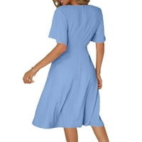 Ženska ležerna cvjetna i vrat Redak kratkih rukava Plave haljine XL