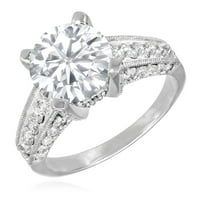3.55ctw Prirodni dijamant i moissanite milgrain 14k bijeli zlatni zaručni prsten