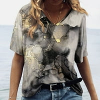 Ženska modna casual tiskana V-izrez kratkih rukava Top bluza Tamno siva XL
