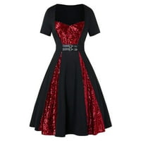 Riforla Women Retro kratkog rukava s kratkim rukavima V Vrat Dress Vintage haljina suknja crvena s