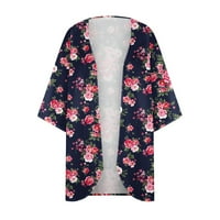Cardigani za žene, cvjetni print puff rukava kimono labav šifon pokrov up casual bluza Grafički kardigan