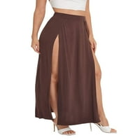 Ženska ležerna suknja s elastičnom strukom, čvrsta bočna strana Visoka split labava suknja dugačka odjeća