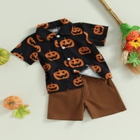 Halloween Kids Toddler Baby Boy Gentleman Outfits Pumpkin Print Short rukav s majicom i šorc set
