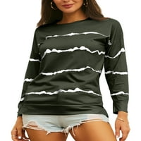 Žene Casual Stripe Crew Majice TrackSit Labavi kravata Tun je strana Srednja pulover TEE majice Dugi
