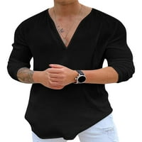Muška ležerna majica Majica od pune boje Ljetni dugi rukav V izrez Loose Fit Tops