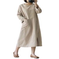 Julcc ženski pamučni posteljina dugih rukava kaftan džep slobodno midi haljina