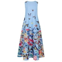 Cuekondne haljine za ženski ležerni leptir Ispis dnevno bez rukava Vintage Boho V izrez Maxi Plus size