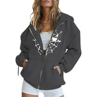 Ženske krznene jakne i kapute ženska modna casual Halloween Print Zip Hood dugi rukav džepni jaknu topscomfy