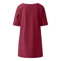 Ljetna pamučna posteljina čvrsta majica s pola rukava dubokog V bluza dugih dugih dugačkih ležernih