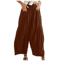 Clearance YoHome široke pantalone za noge za žene elastični struk naglih visokih casual labavog obrezanog