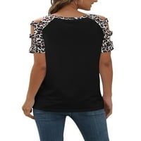 Capreze Women majica kratki rukav Tee Boja uboda Bohemian Tunika Bluza Leopard Print Majica Black XL