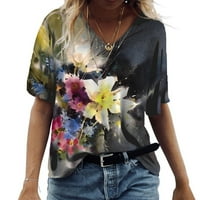 GDFUN ženski modni casual digitalni tisak sa cvjetnim labavim majicama s kratkim rukavima Top kratkih