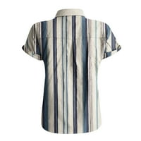 Ženske vrhove V-izrez Striped bluza Labavi ženski majica kratki rukav ljetni sivi l