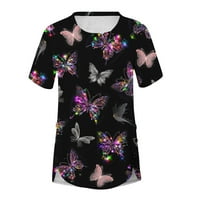 Ženski leptir tisak Sparkly Graphic Bluse Crewneck Majica kratkih rukava Prodaja slatkih majica Casual