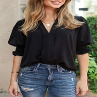Ženske šifonske bluze V izrez T majice Casual kratke majice s mjehurićima