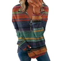 CLLIOS WOMENS Dukserica Pola Zip Geometrijska grafika Vrhunski trendi rever-pulover Duks dugih rukava Tunička košulja bluza