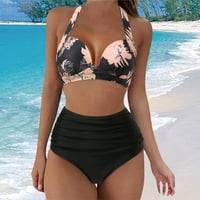 Daznicoo žene Halter vrat dva bikinija set visokog struka cvjetnog printa Split kupaći kostim Ženski