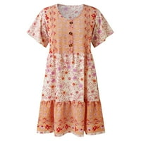Miayilima Mini haljine za žene s Ljeto Wrap V-izrez kratki rukav Boemski labavi cvjetni ispis rukav