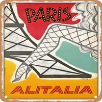 Metalni znak - Pariz Alitalia Vintage ad - Vintage Rusty Look