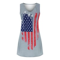 CLLIOS 4. jul Haljina za žene V-izrez USA zastava za ispis prsluka bez rukava kauzalne mini haljine