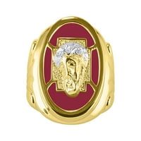 Muški prstenovi 14k žuti zlatni dizajn Kriste glava vjerski prsten s dijamantima i crvenim kvarcnim