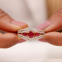 Kreirani rubin i cirkon koktel prsten za žene, okrugli i kruški rez stvorio ruby ​​tri kameni prsten,