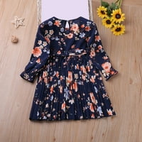 Djevojkova casual haljina ljetni scoop vrat s dugim rukavima cvjetna cvjeta tiskana obična haljina odijela