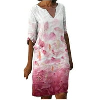 Haljina za ženske rezanje s kratkim rukavima košulja s cvjetnim uzorkama V-izrez midi fit i flare modna