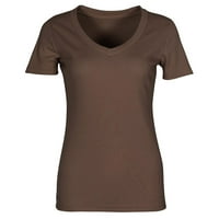 Košulje za žene Grafički V izrez TEE košulju s rebrastim opremljenim majicom kratkih rukava Basic Knit